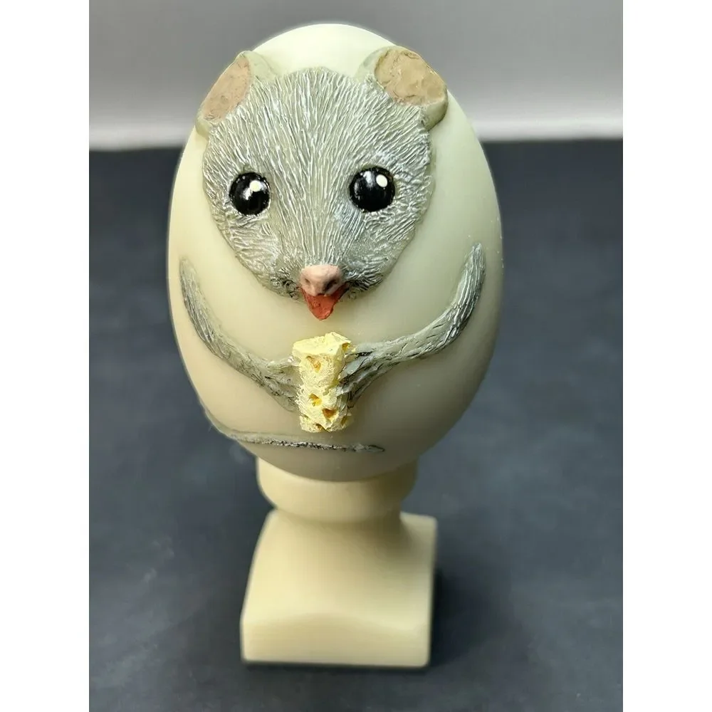 Hand Painted  Egg Shaped Owl And Mouse Figurines Vtg EGGCENTRICS by Bristar‎